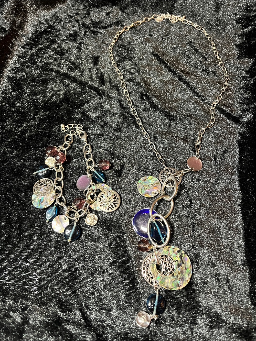 Lia Sophia “Neptune Windsong” Necklace Matching Bracelet with Albalone